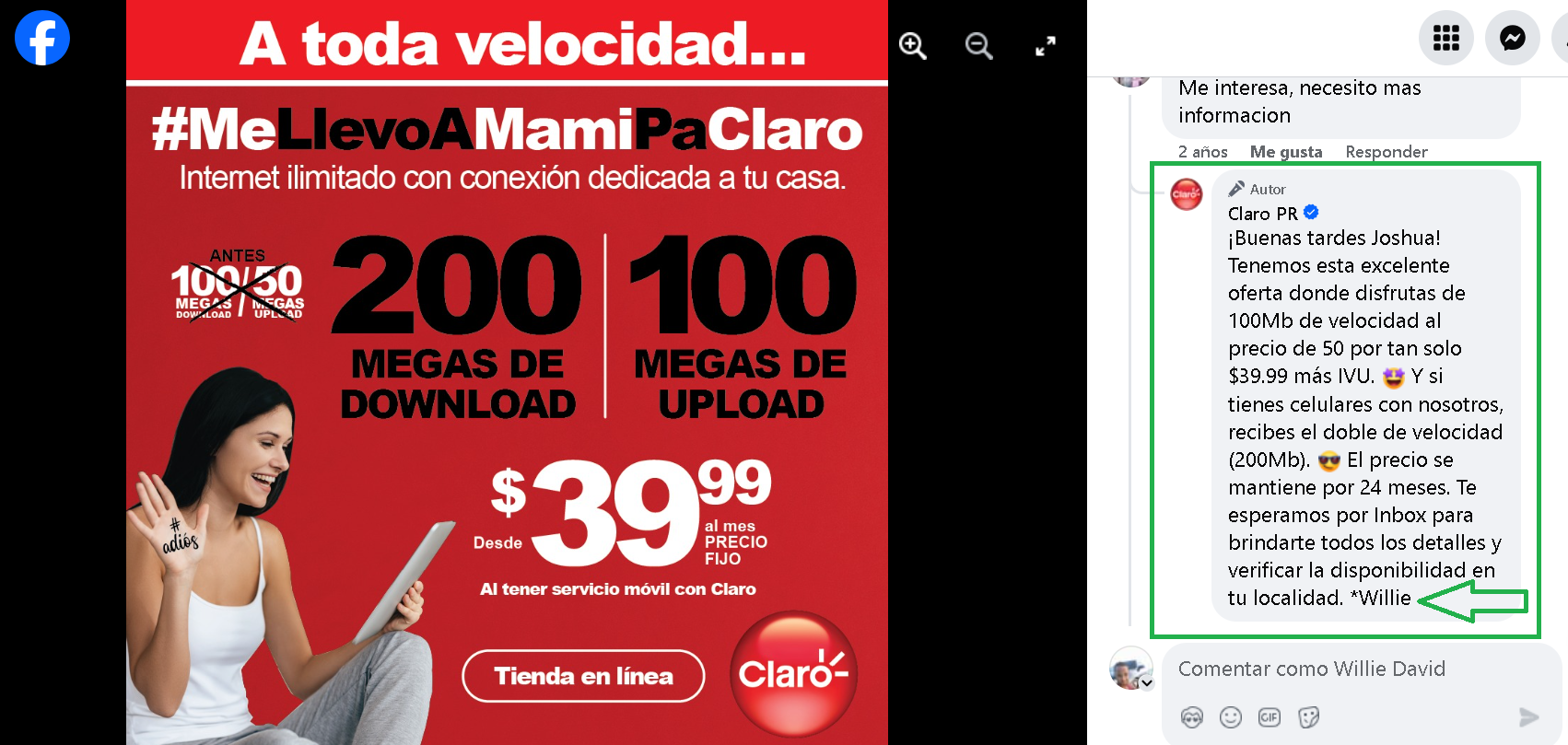 Asistencia por Facebook