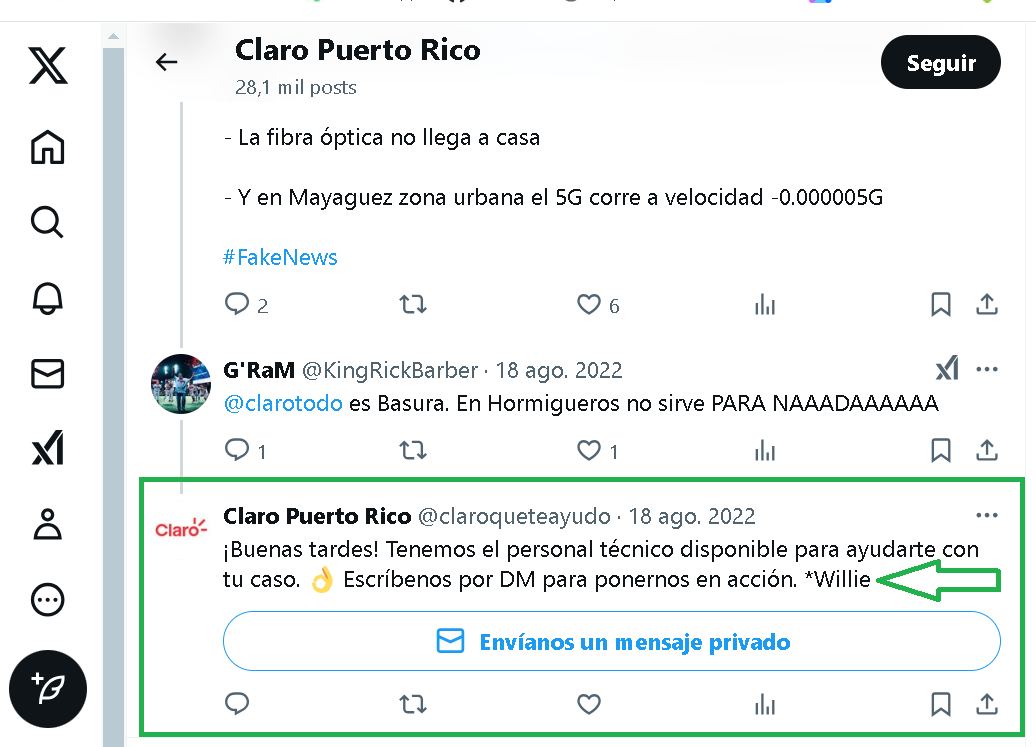 Asistencia por Twitter